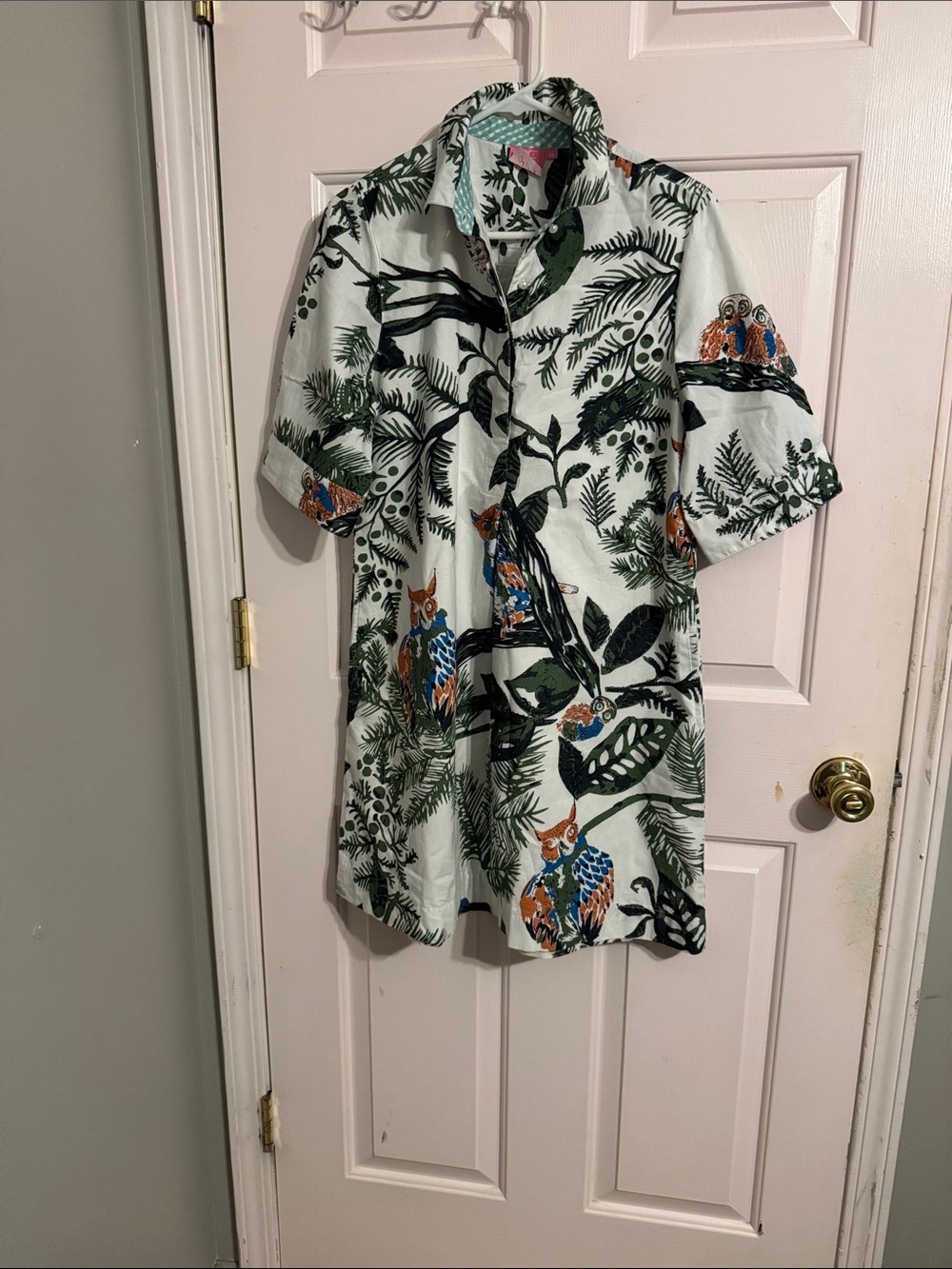 crown & ivy Short-Sleeve Tropical Button-Down Shirt - White, Green, Blue, Orange